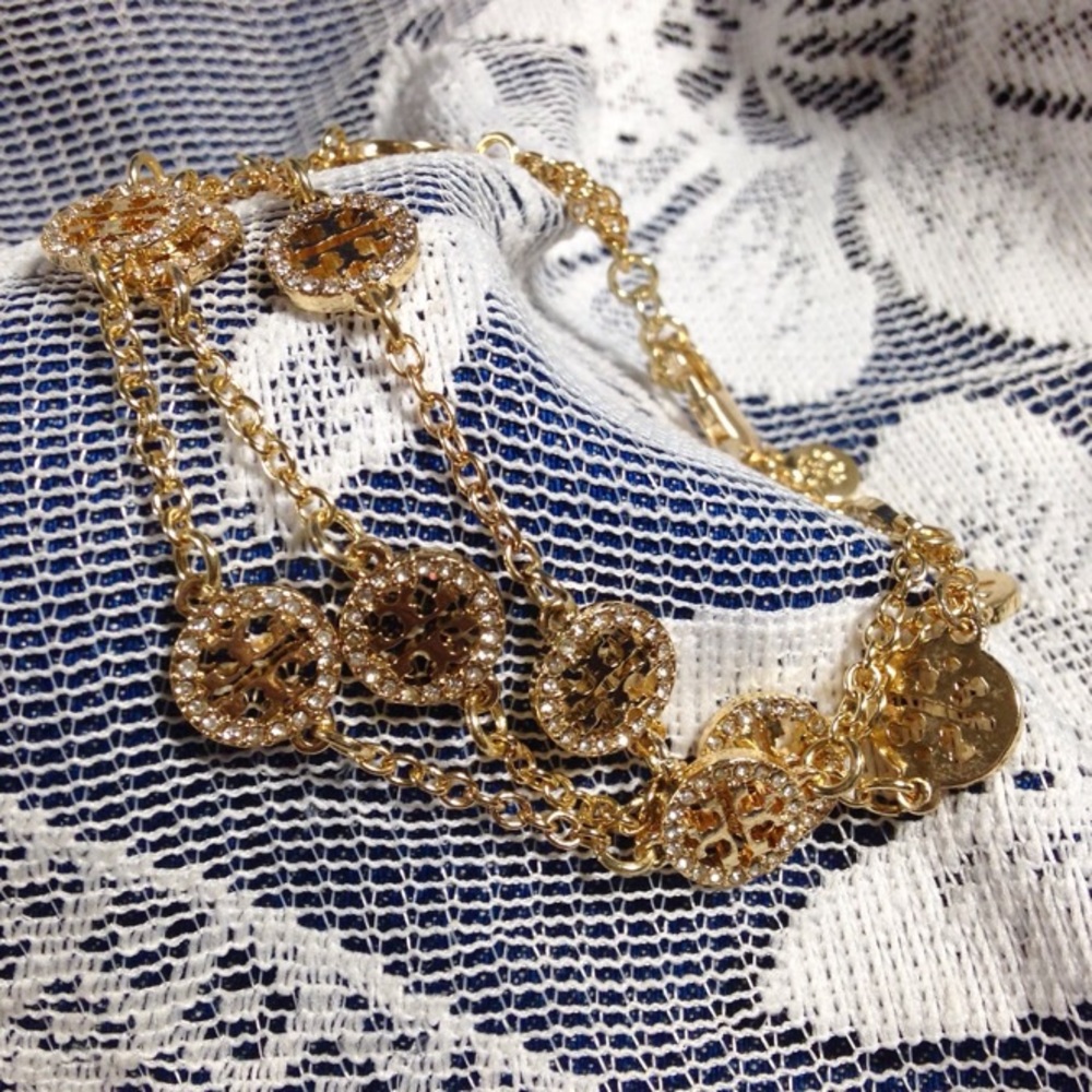 NWOT Tory Burch crystal triple logo chain 21cm